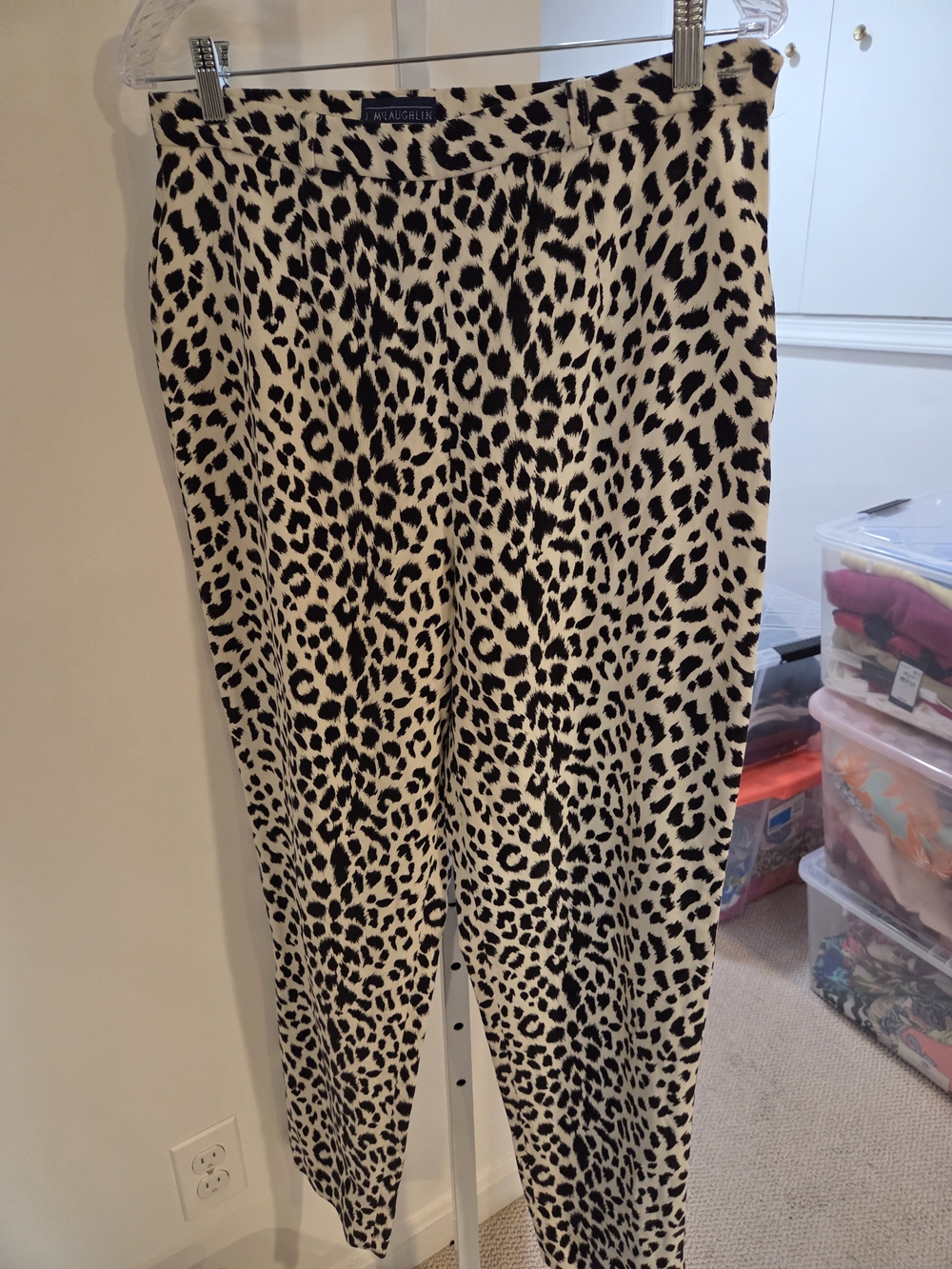 Leopard Print Straight-Leg Pants - Black and Cream